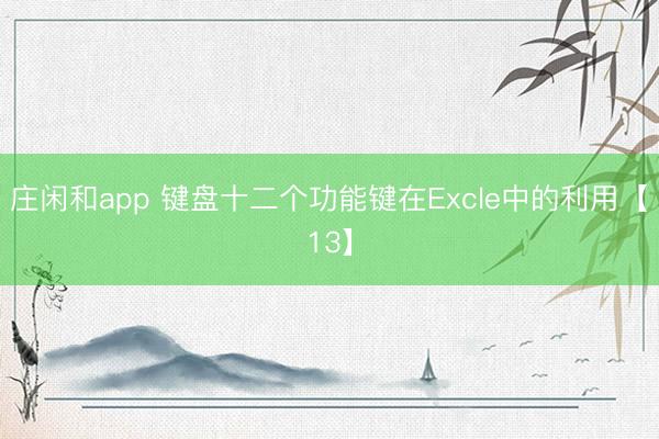 庄闲和app 键盘十二个功能键在Excle中的利用【13】
