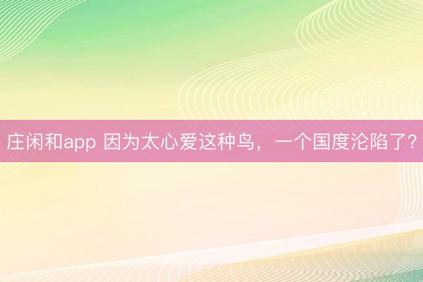 庄闲和app 因为太心爱这种鸟,一个国度沦陷了?